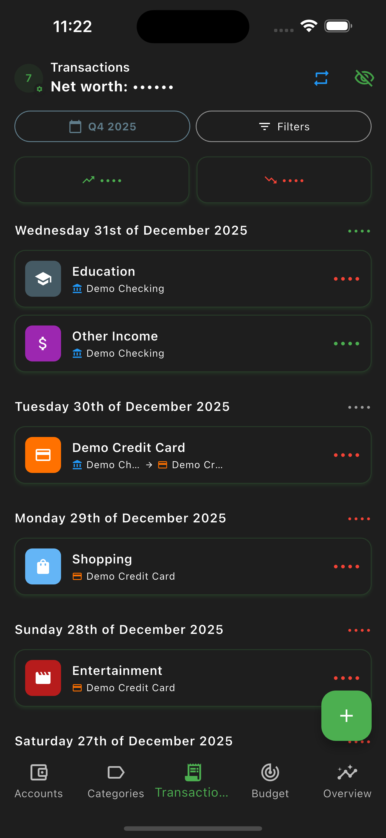 Privacy mode hides all balances