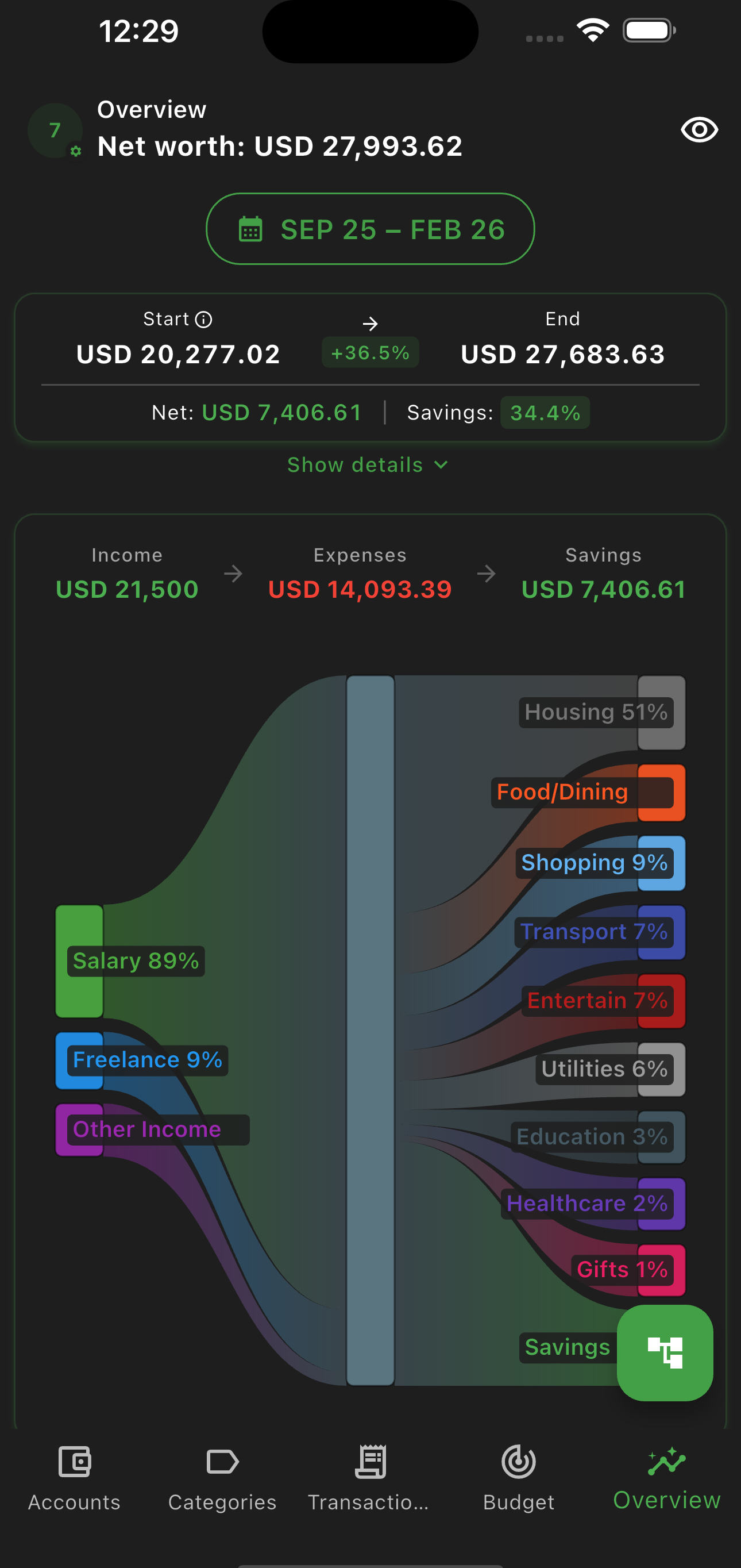 Money flow visualization