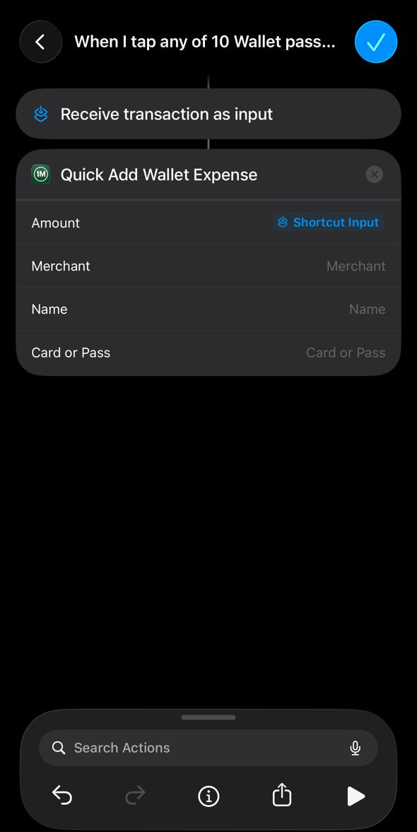 Amount field now showing Shortcut Input in blue