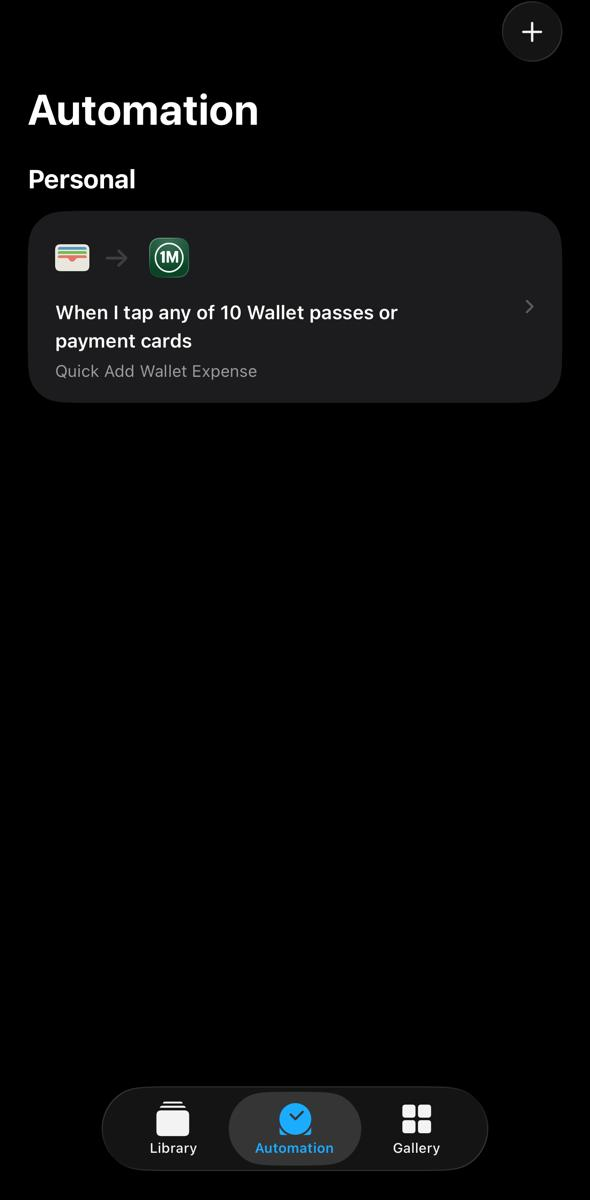 Saved automation entry in the Shortcuts Automation tab