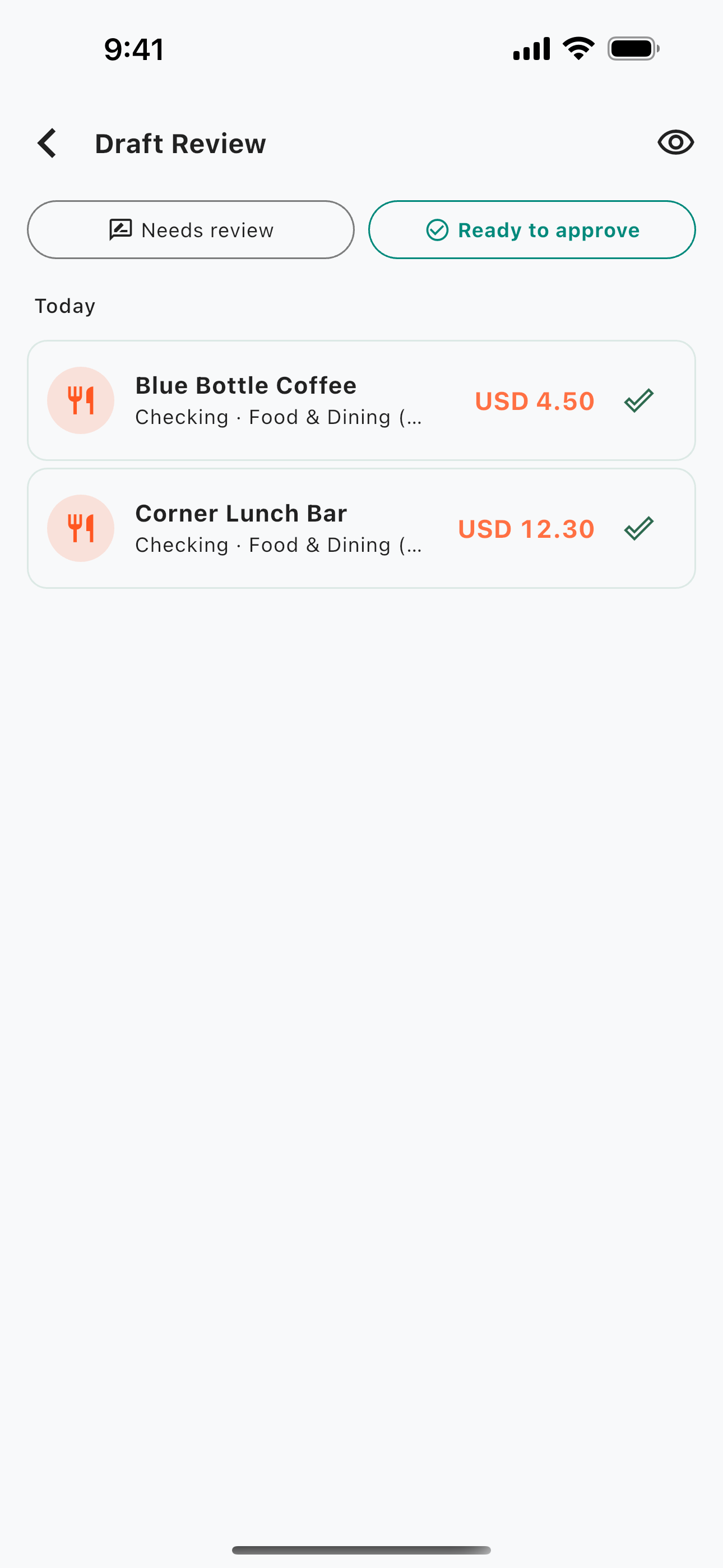 1M Finance Draft Review showing ready Wallet payment drafts